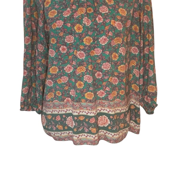 LC Lauren Conrad Boho Floral Long Sleeve Gathered Neckline Blouse - Picture 4 of 15